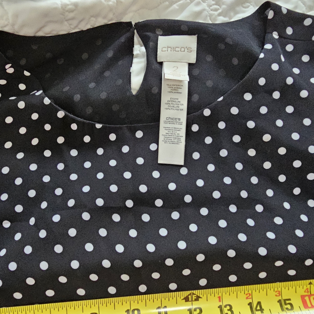 Chico's Black Tunic Tank Top with White Polka Dots Sz 2 12-14 - Picture 8 of 11